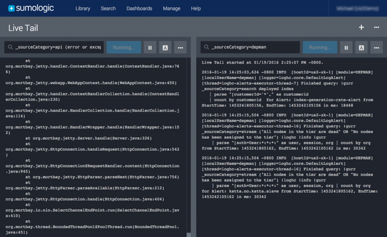 Live tail of nginx log in Sumo Logic